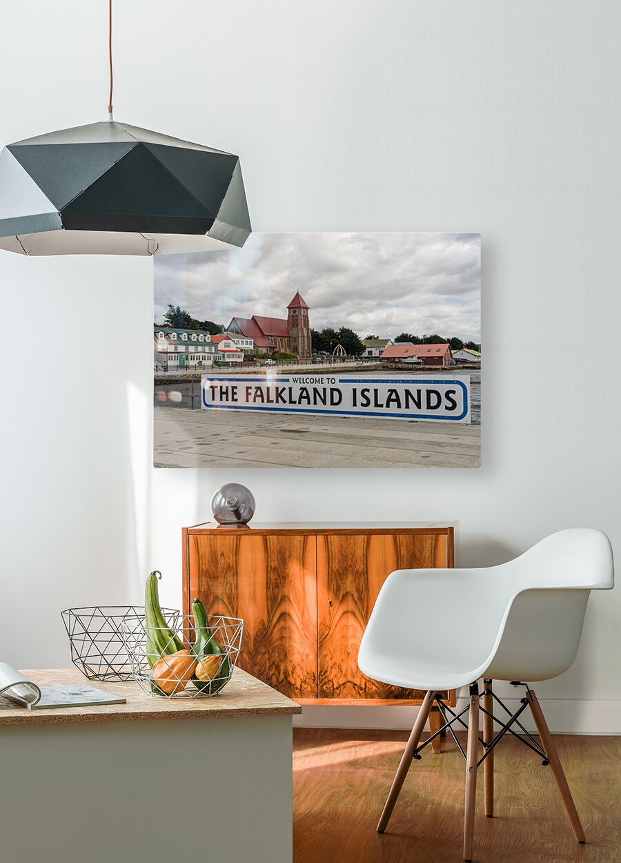 Welcome to Falklands sign in Stanley Falkland Islands  HD Metal print with Floating Frame on Back