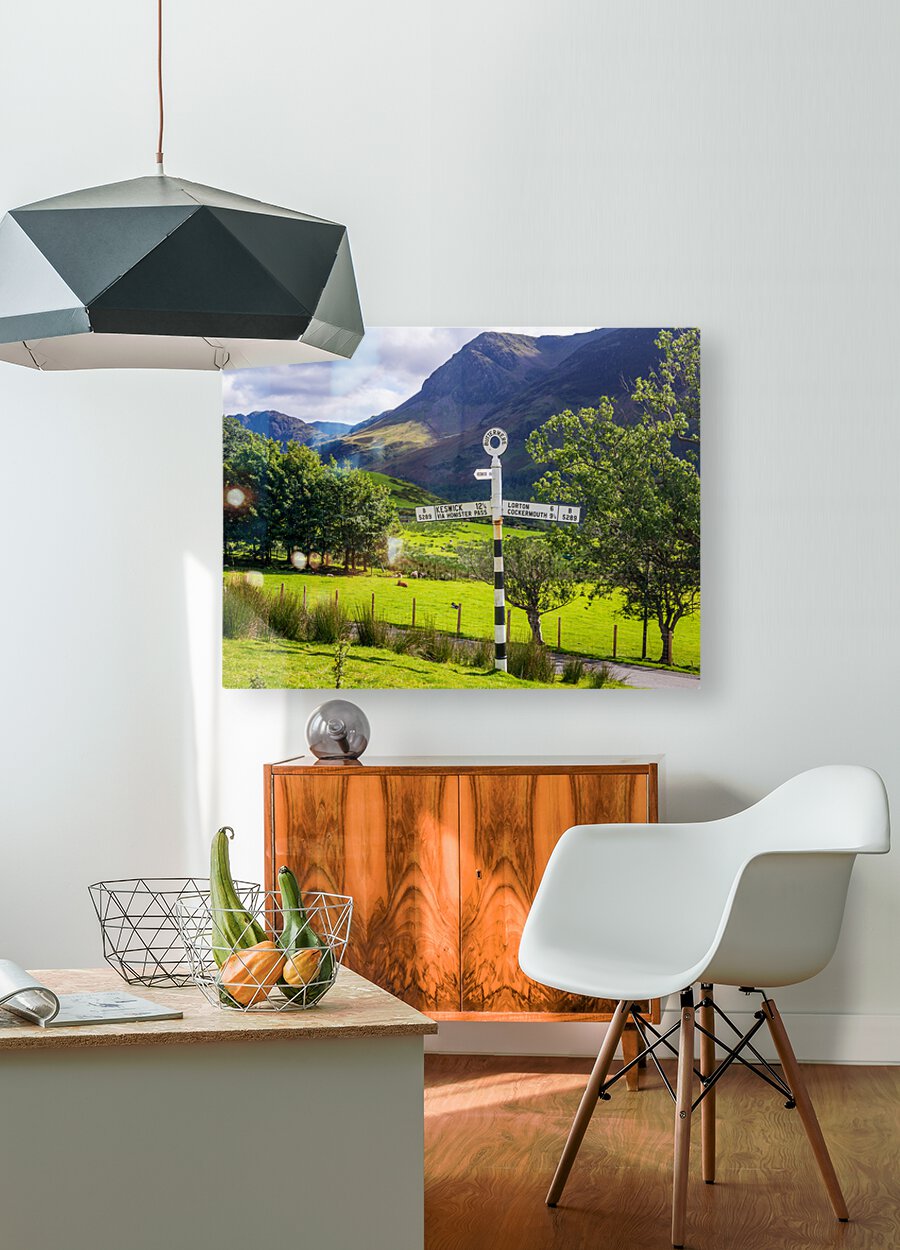 Buttermere road sign in english lake district  HD Metal print with Floating Frame on Back