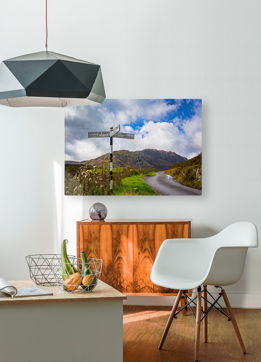 Langdale sign in english lake district  Impression métal HD avec cadre flottant sur le dos