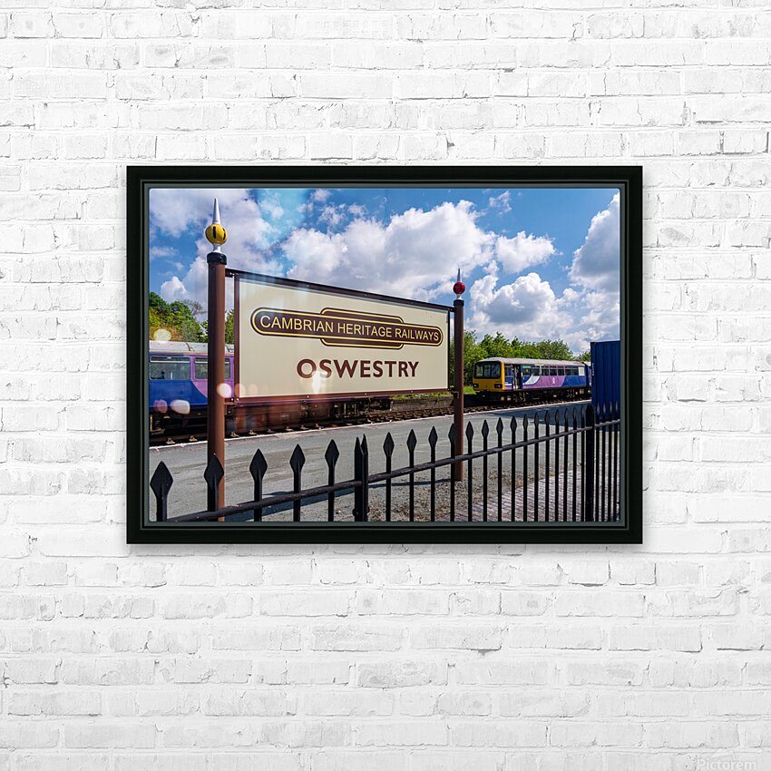 Oswestry railway station sign in Shropshire HD Sublimation Metal print with Decorating Float Frame (BOX)