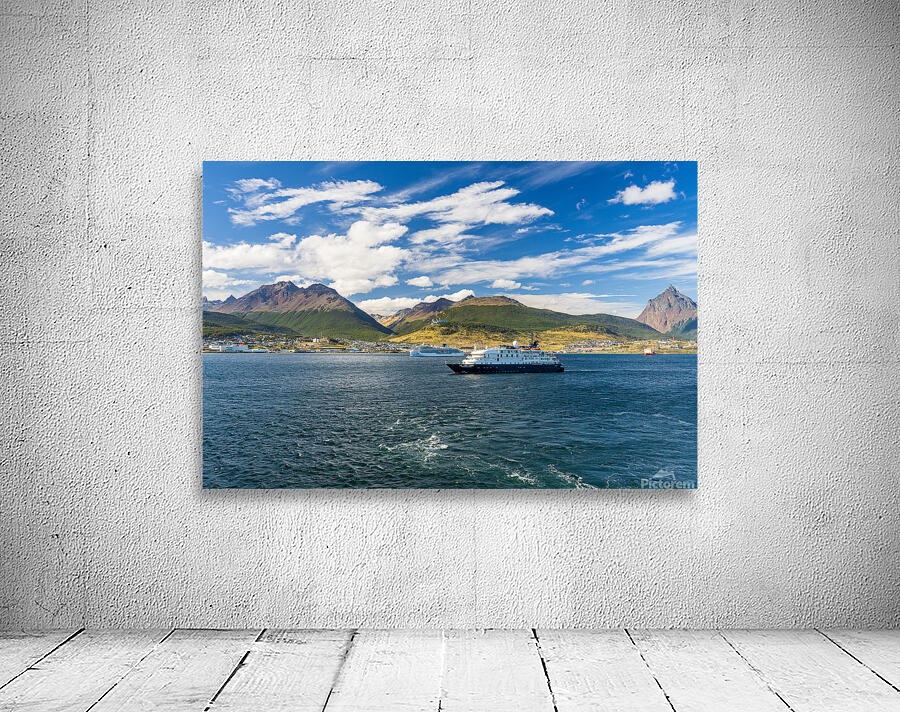 Hebredian Sky expedition cruise ship at anchor in Ushuaia Wall Preview
