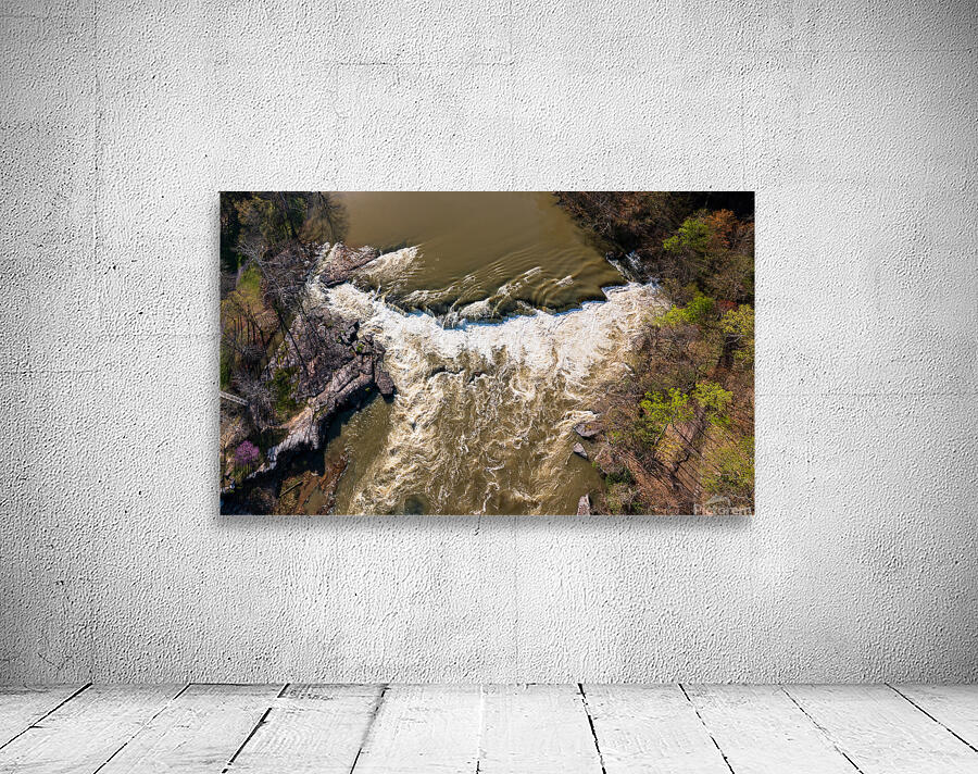 Top down over flooded Valley Falls on a bright spring morning Wall Preview