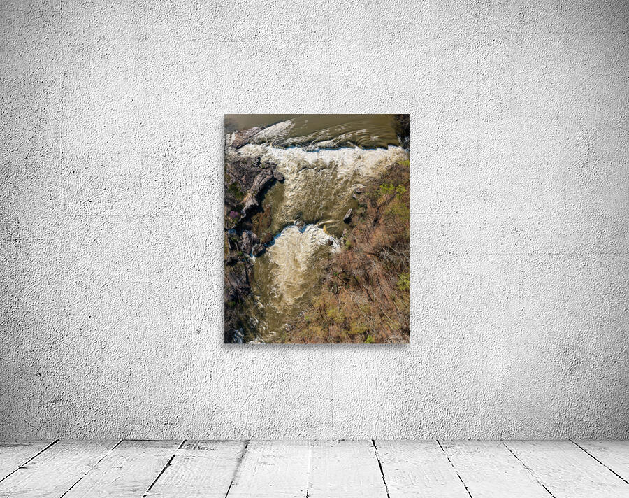 Top down over flooded Valley Falls on a bright spring morning Wall Preview