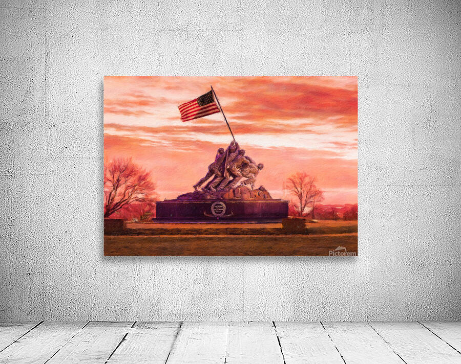 Digital painting of Iwo Jima Memorial at dawn as sun rises Wall Preview
