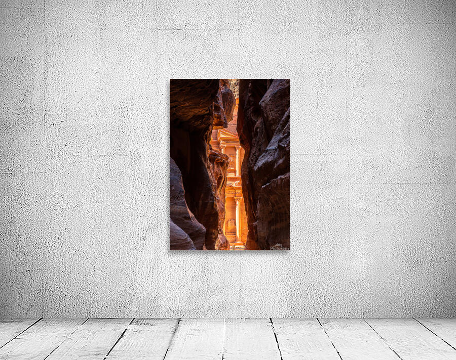 Petra Treasury building facade seen through narrow gorge Wall Preview