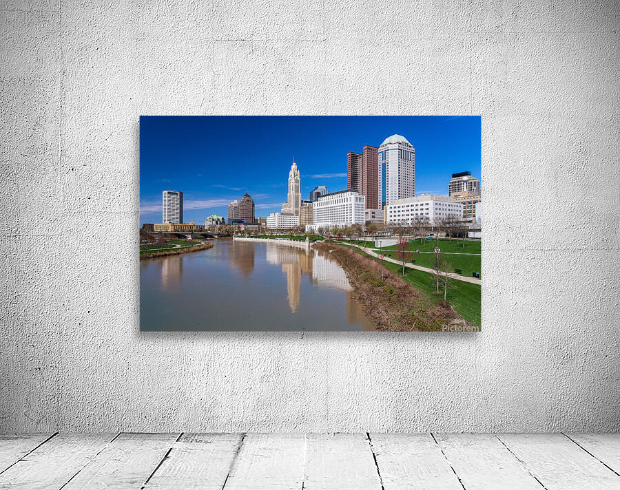 Columbus Ohio waterfront skyline after flood on river scioto Wall Preview