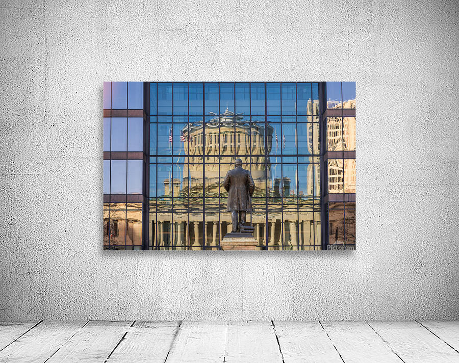 Reflection of McKinley statue and State Capitol building in Colu Wall Preview