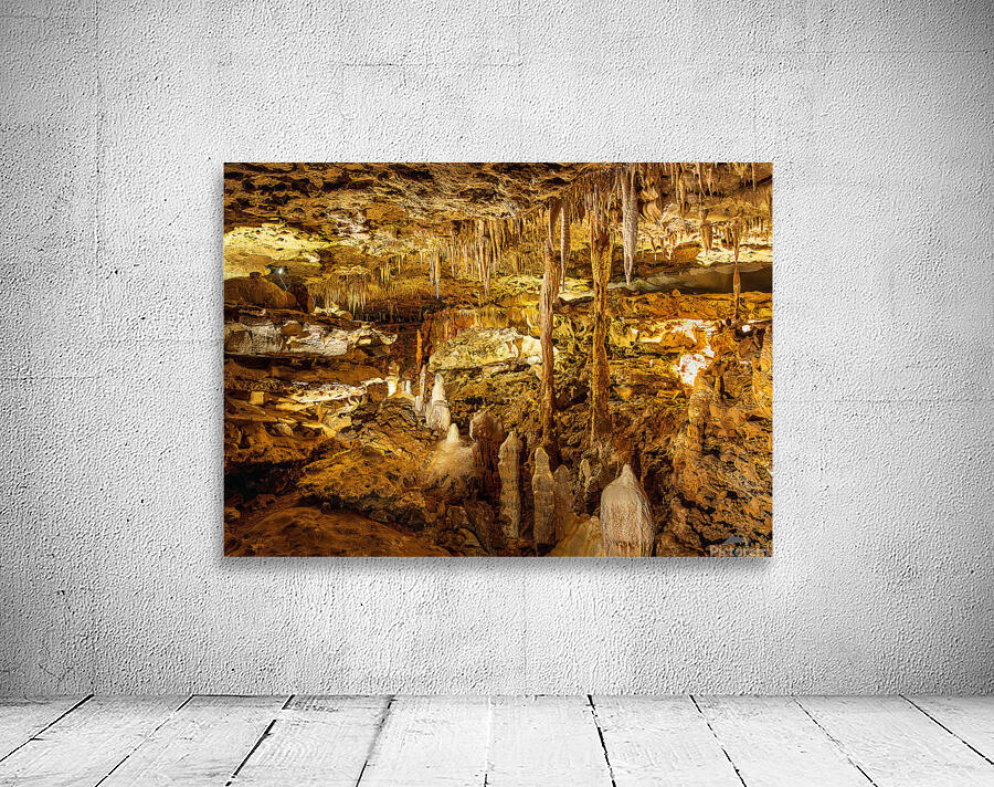 Geologic formations of stalactites and stalagmites in Texas cave Wall Preview