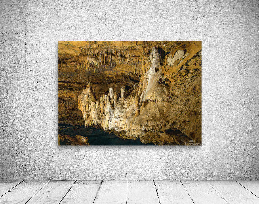 Geologic formations of stalactites and stalagmites in Texas cave Wall Preview