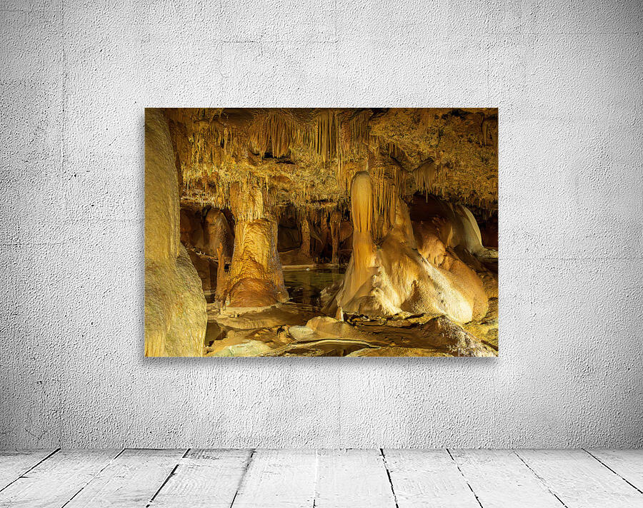 Geologic formations of stalactites and stalagmites in Texas cave Wall Preview