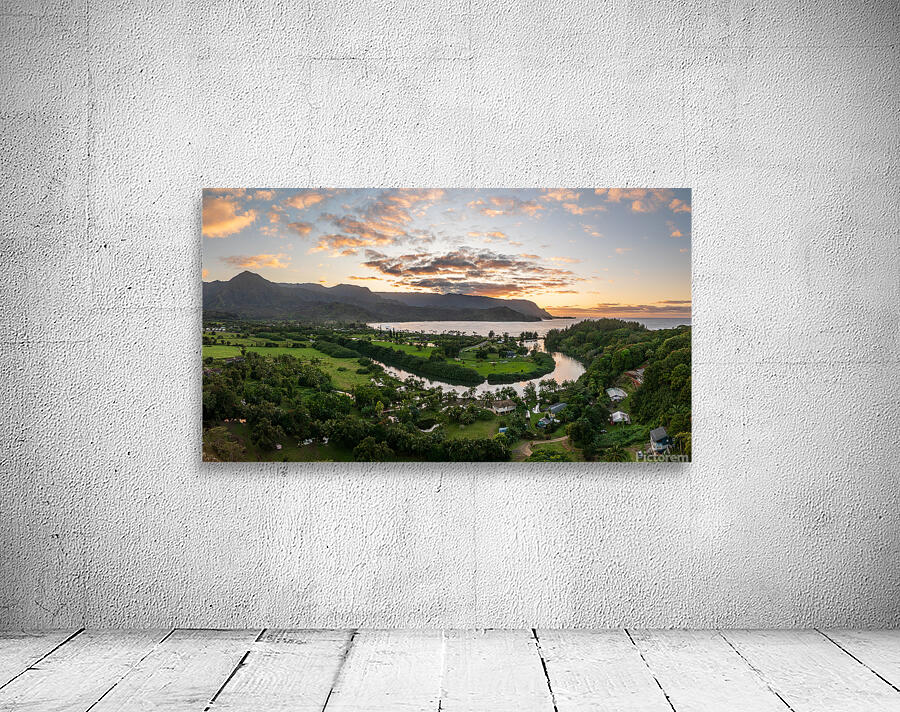 Breathtaking aerial view of sunset over Hanalei Bays verdant la Wall Preview