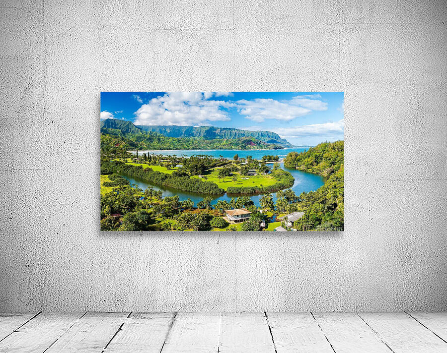 Breathtaking aerial view of Hanalei Bays verdant landscape unde Wall Preview