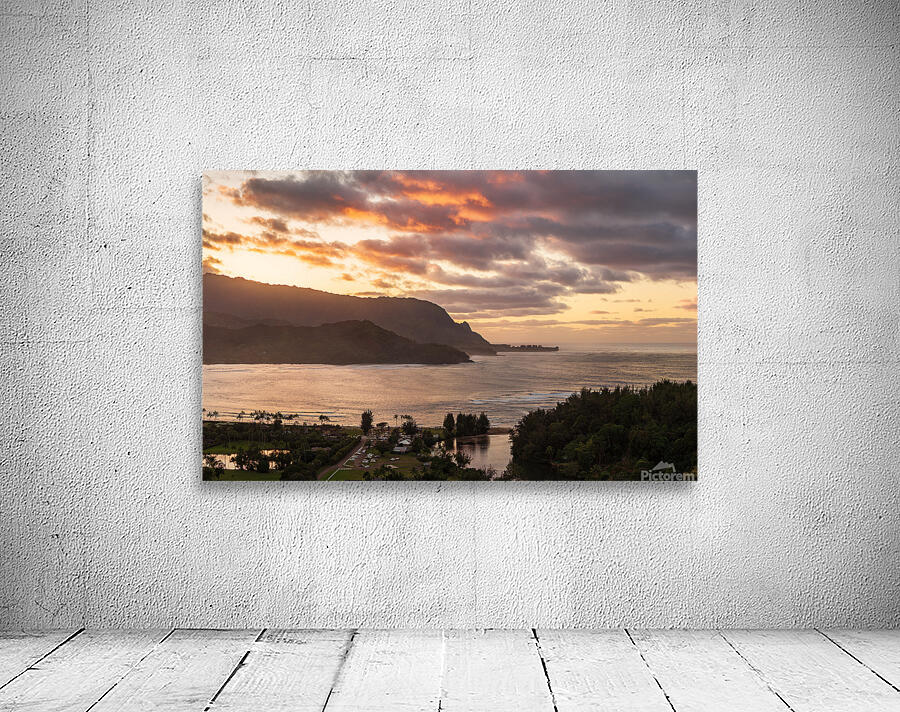 Breathtaking aerial view of sunset over Hanalei Bay landscape in Wall Preview