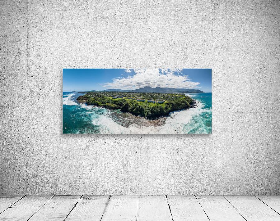 Aerial view of Princeville to Na Pali coast off Sealodge beach Wall Preview