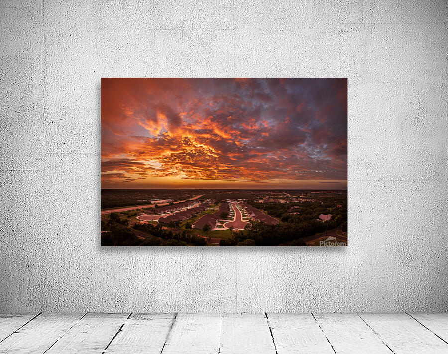 Dramatic sunset seen from drone over Georgetown Texas residentia Wall Preview