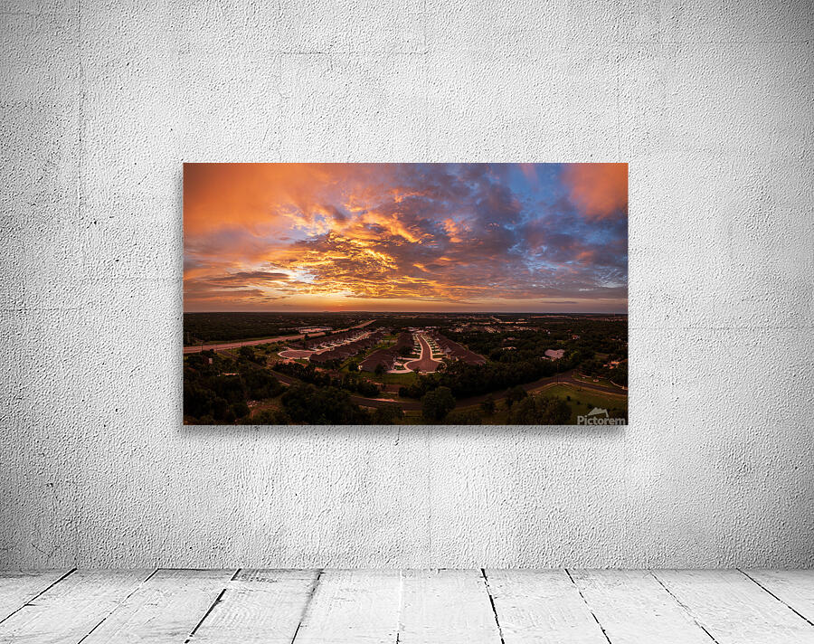 Dramatic sunset seen from drone over Georgetown Texas residentia Wall Preview