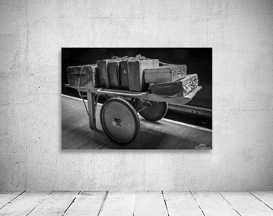 Historic antique luggage cart with retro leather suitcases and t Wall Preview
