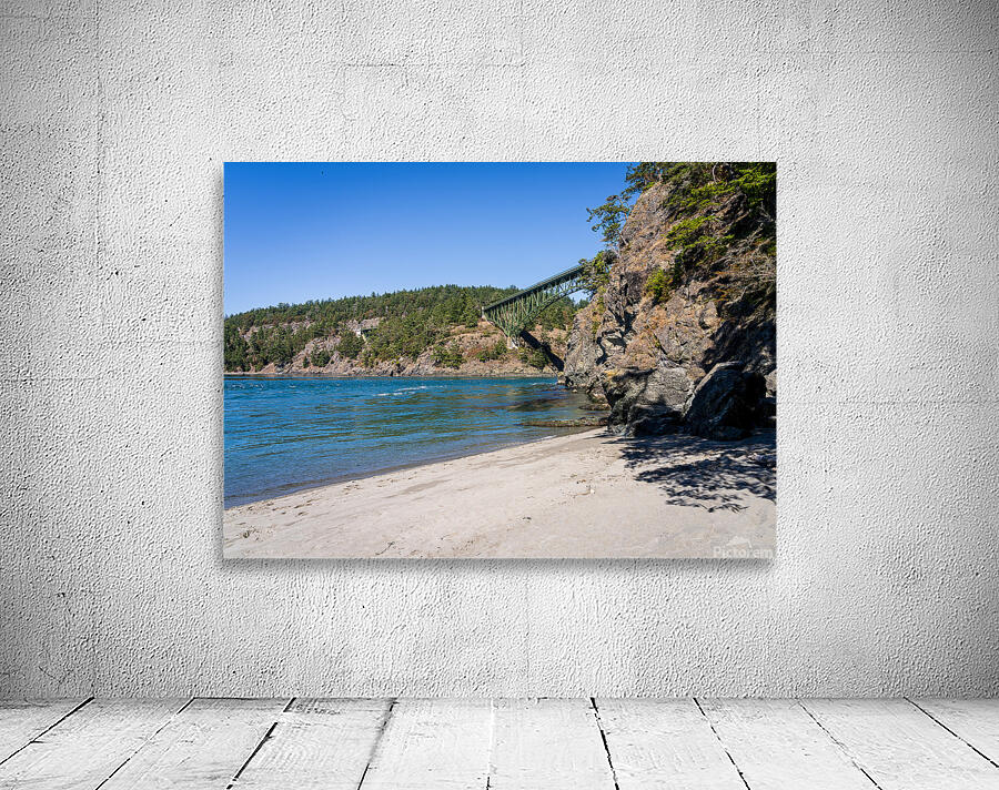Turbulent water of Deception Pass under historic cantilevered br Wall Preview