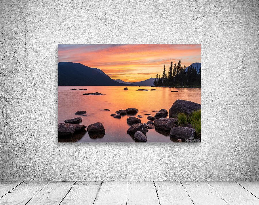 Vibrant sunset over Lake Wenatchee in the Cascade Mountains WA Wall Preview