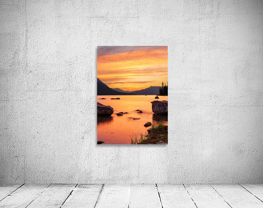 Vibrant sunset over Lake Wenatchee in the Cascade Mountains WA Wall Preview
