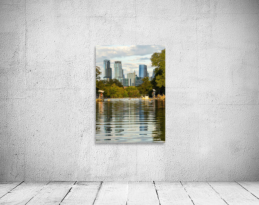 View of the Austin skyline at sunset over Barton Springs swimmin Wall Preview