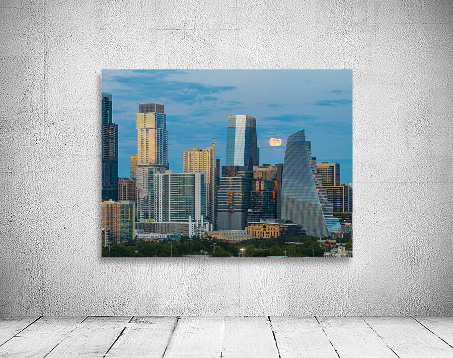 Harvest moon by Google building in Austin skyline Texas Wall Preview