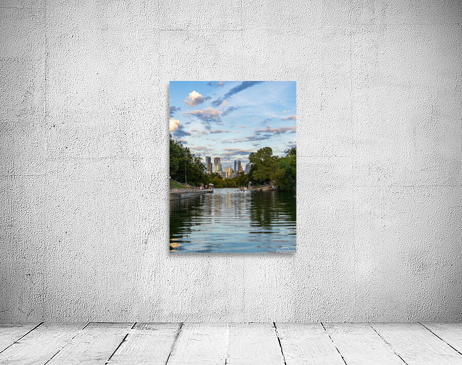 View of the Austin skyline at sunset over Barton Springs swimmin Wall Preview