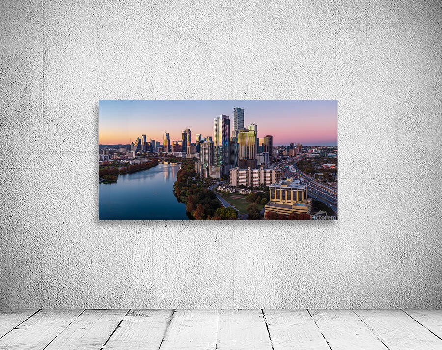 Sunset panorama of Austin Skyline and Rainey district 2026 Wall Preview