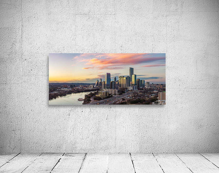 Wide panorama 2026 Austin skyline at sunset Wall Preview