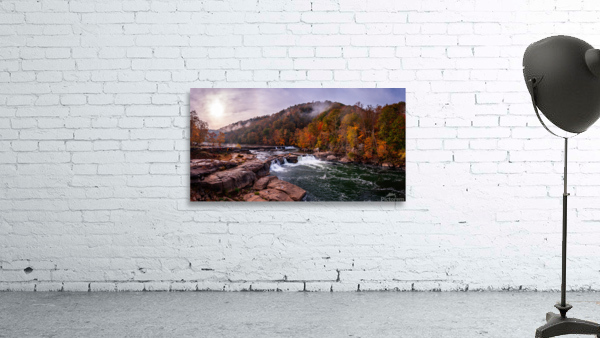 Panoramic Valley Falls on a misty autumn day Wall Preview