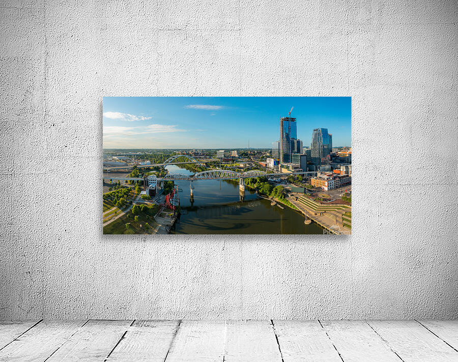 Aerial view of John Seigenthaler pedestrian bridge in Nashville Wall Preview