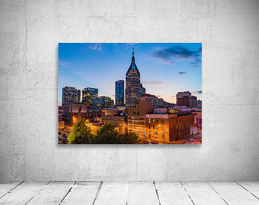 Skyline of Nashville with focus on Broadway in the evening Wall Preview