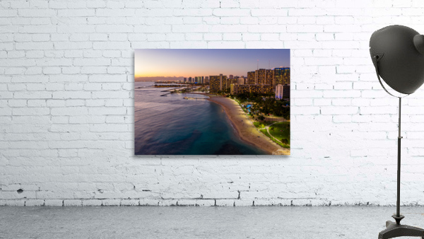 Aerial view of Waikiki beach at sunset Wall Preview