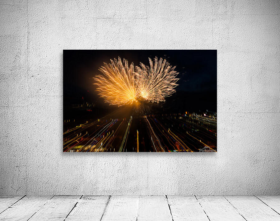 Abstract treatment of fireworks over Pittsburgh Wall Preview