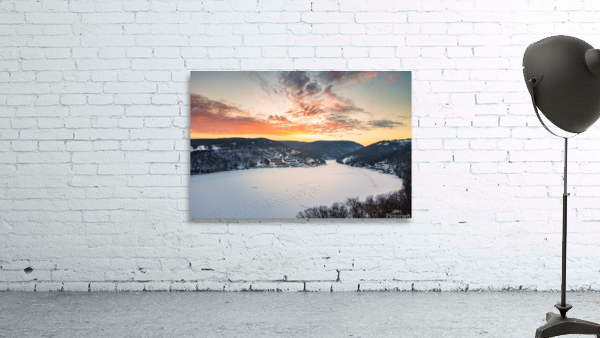 Aerial sunrise over frozen Cheat Lake Morgantown Wall Preview