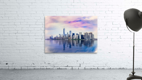 Pastel digital painting of panorama of Manhattan with calm water Wall Preview