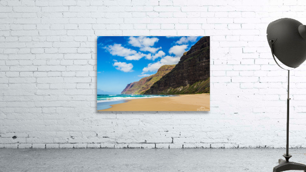 Empty sand and cliffs Polihale beach Wall Preview