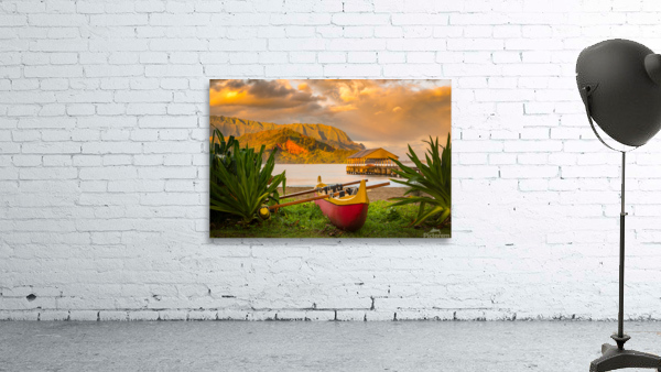 Hawaiian canoe by Hanalei Pier Wall Preview