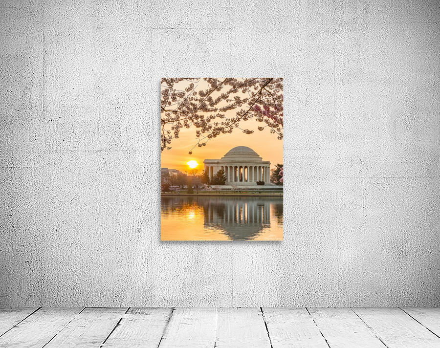 Sun rising by Cherry Blossoms and Jefferson Memorial Wall Preview