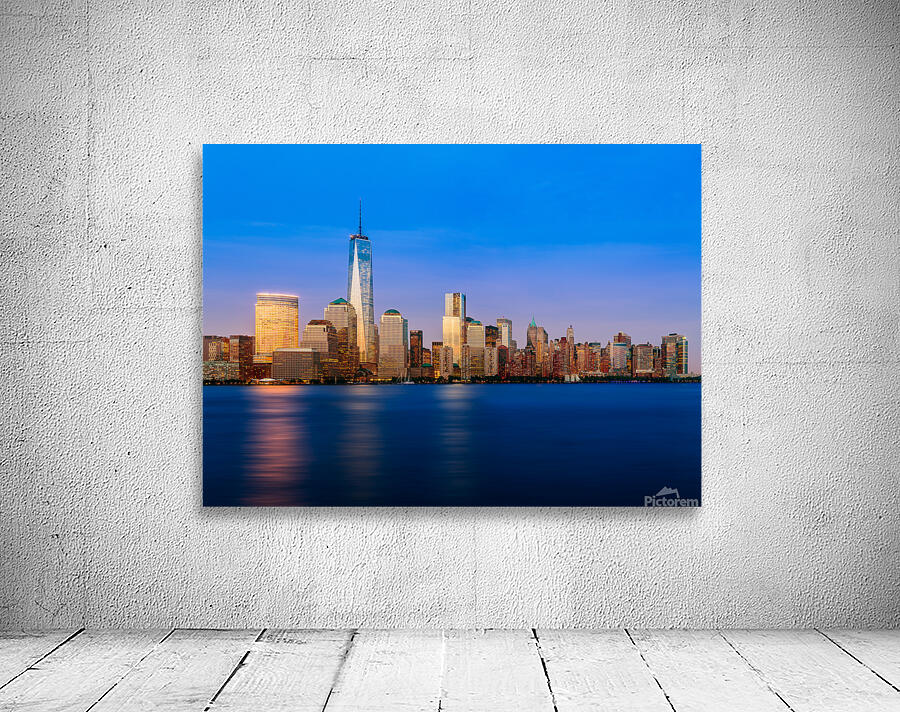 Skyline of Lower Manhattan at night Wall Preview