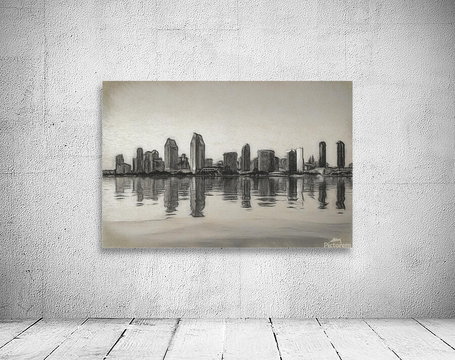 Charcoal San Diego Skyline at sunset from Coronado Wall Preview