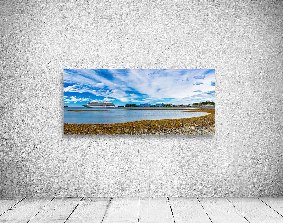 Mt Edgecumbe rises above Sitka with Viking cruise ship anchored Wall Preview