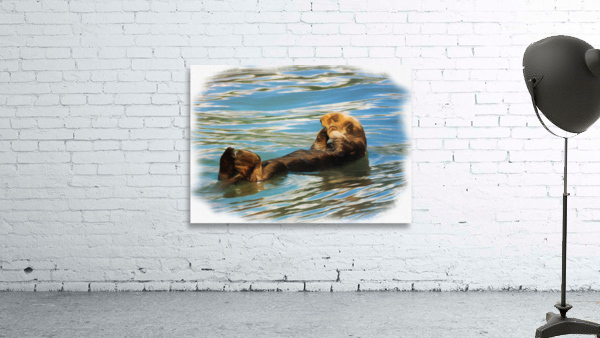 Digital pastel of Sea Otter floating in the sea Wall Preview