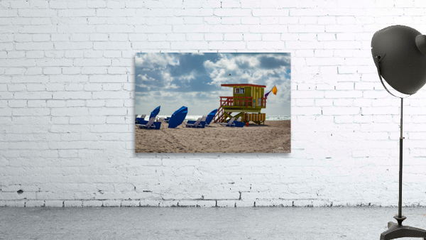 Yellow and green lifeguard station on Miami beach Wall Preview