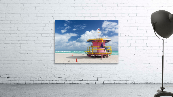 Round pink lifeguard station on Miami beach Wall Preview
