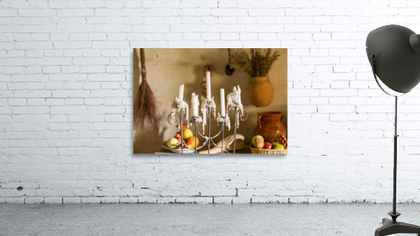 Candles in traditional kitchen in mission in California Wall Preview