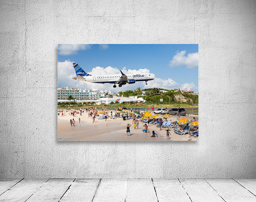 Jet Blue Airplane lands at Princess Juliana airport St Martin Wall Preview