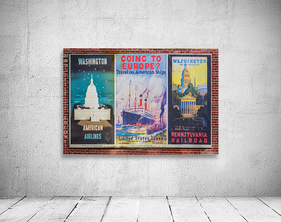 Three antique travel posters on the wall  Wall Preview