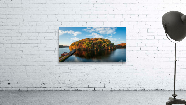 Aerial view with reflection of fall leaves in Cheat Lake Park Wall Preview