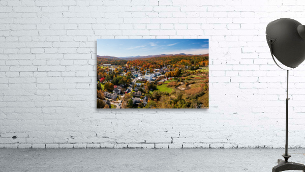 Aerial view of the town of Stowe Vermont in the fall Wall Preview